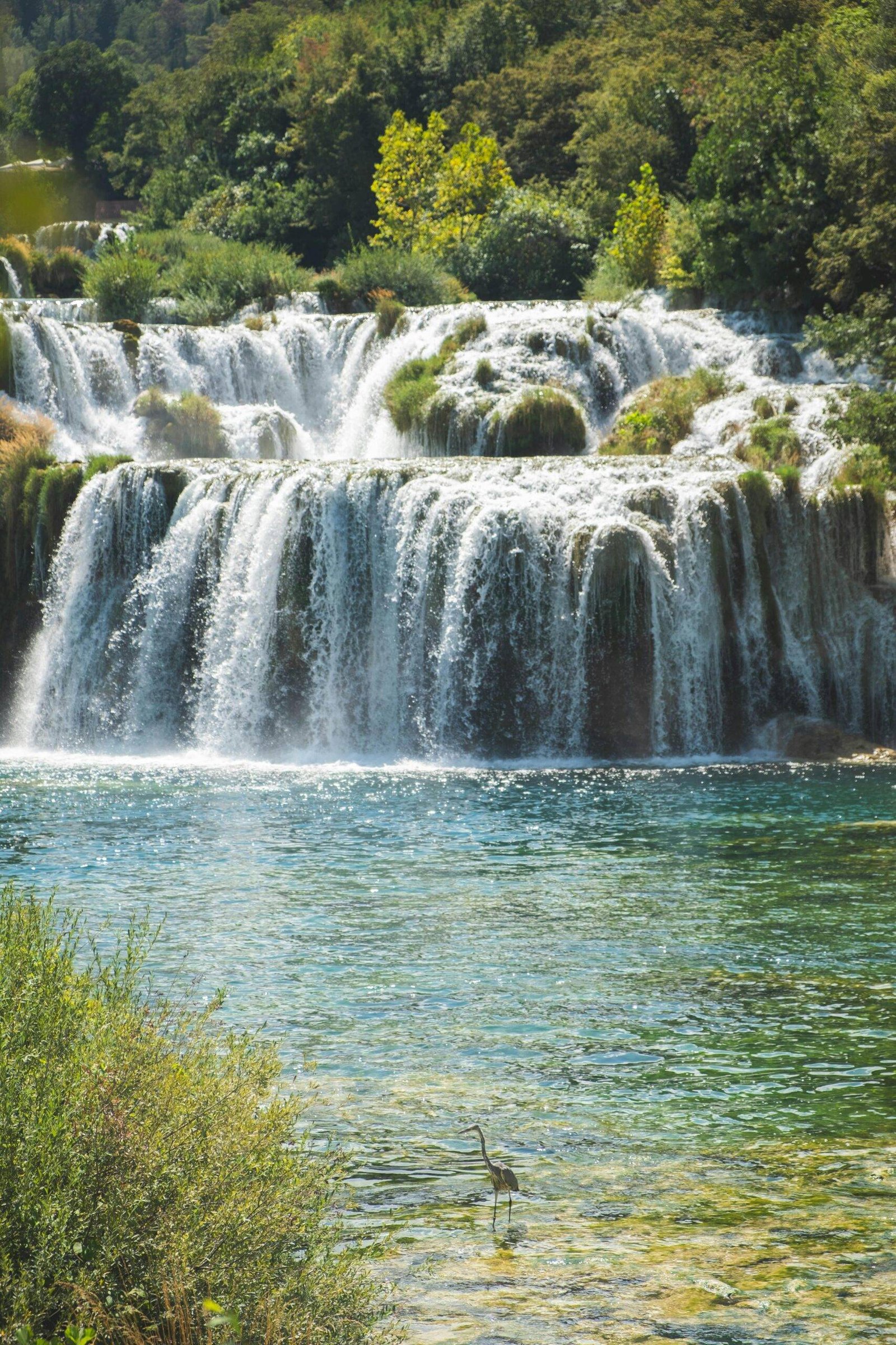 Beautiful view of waterfalls at Krka National Park, Croatia, with lush vegetation and wildlife on a private tour from Split